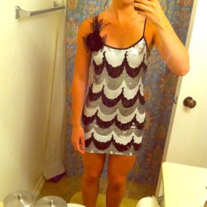 Sequined black, silver, and white dress