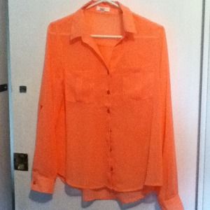 Vibrant papaya colored button up