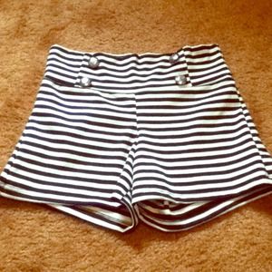 High waisted black and white striped shorts
