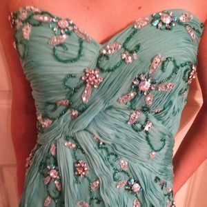 Mint beaded strapless dress