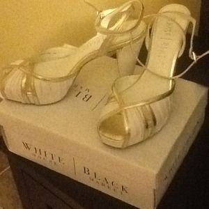 White/gold leather heels