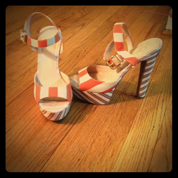 Jessica Simpson striped open toed heels