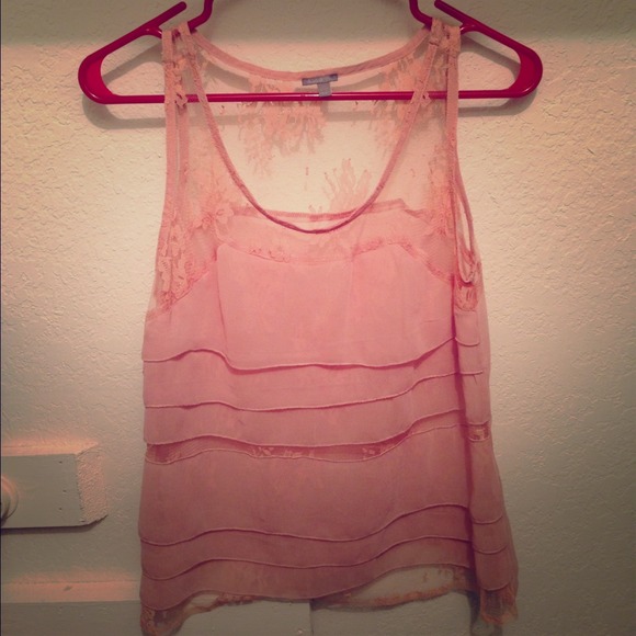 Dull coral beige/pink lace top