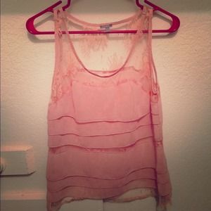 Dull coral beige/pink lace top
