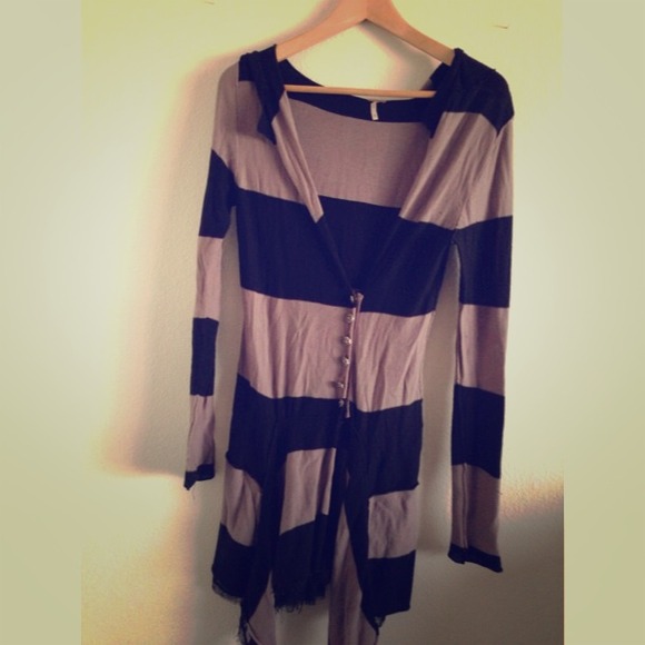 Free People Black and Lavender Striped Sweater