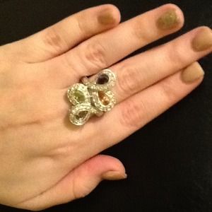 Multi colored stone ring.  Silver setting