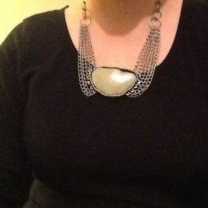 Brushed silver multi chain necklace w/ large stone