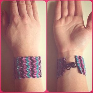 Beaded Chevron Cuff Bracelet BOHO Hippie