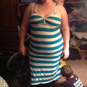 Turquoise & white striped maxi