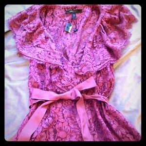 BCBG Maxazria NEW Lace Rose colored top w/ribbon