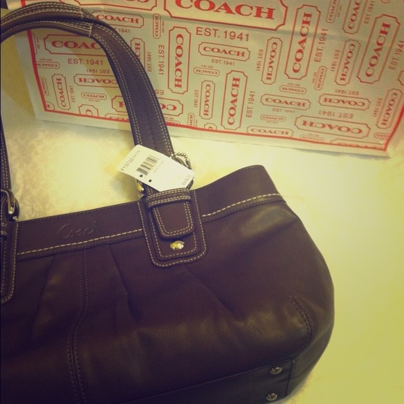 Brown leather Coach bag.