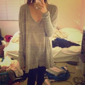 Off the shoulder loose grey sweater