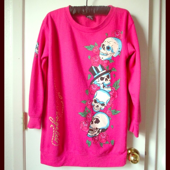 Hot pink Ed Hardy long sweater 💀💗
