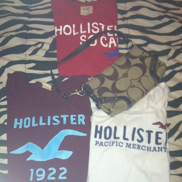 Three hollister tops and a real coach bag