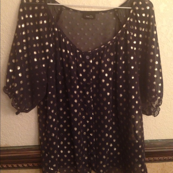 Blue and gold sheer blouse