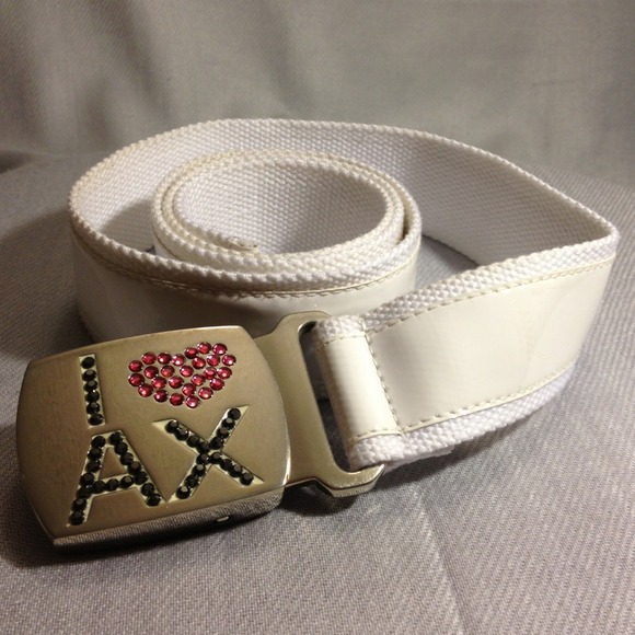 🌺SOLD🌺 Armani Exchange "I ❤AX" Logo Belt White - Picture 1 of 4