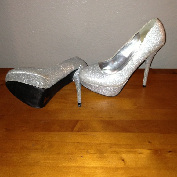 Silver sparkly platform heels