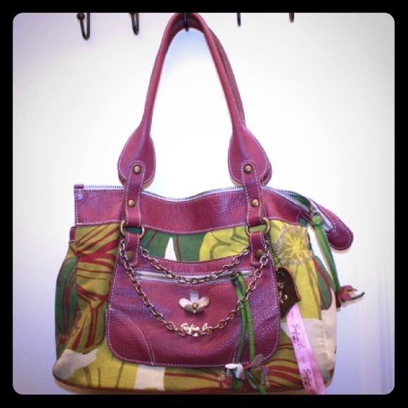 Italian Sofia C Leather and Canvas handbag