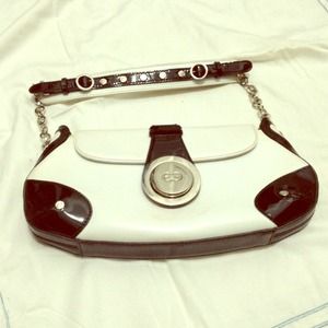 Black and white leather escada purse