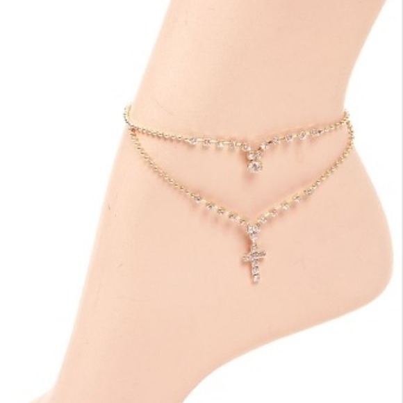 Gold and Silver Anklet with Cross