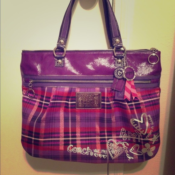 Purple/Plaid Authentic Coach Poppy Bag