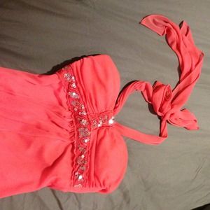 Junior/Women Coral Summer Halter Dress