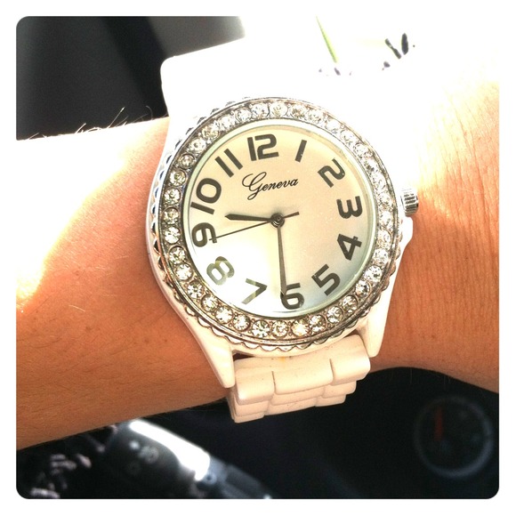 White watch with silver diamonds