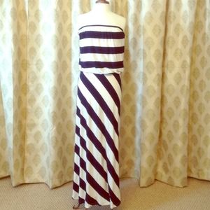Navy & white striped nautical maxi dress