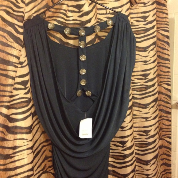 Navy blue drape back dress