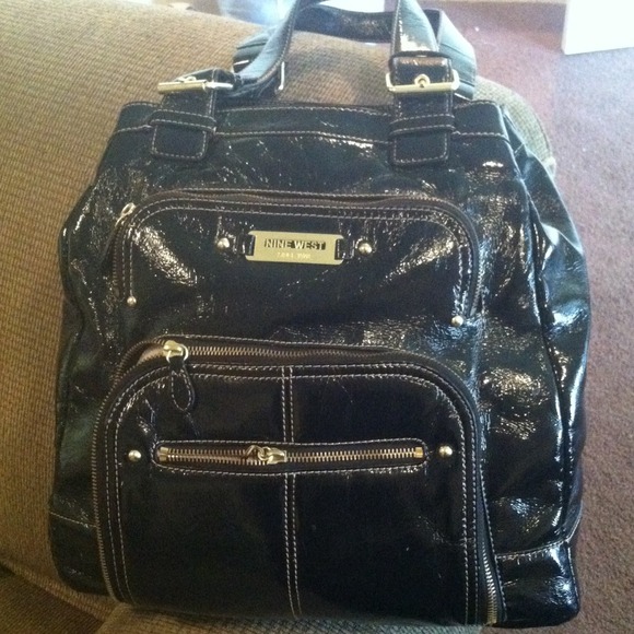 Black patent leather Nine West carryall bag