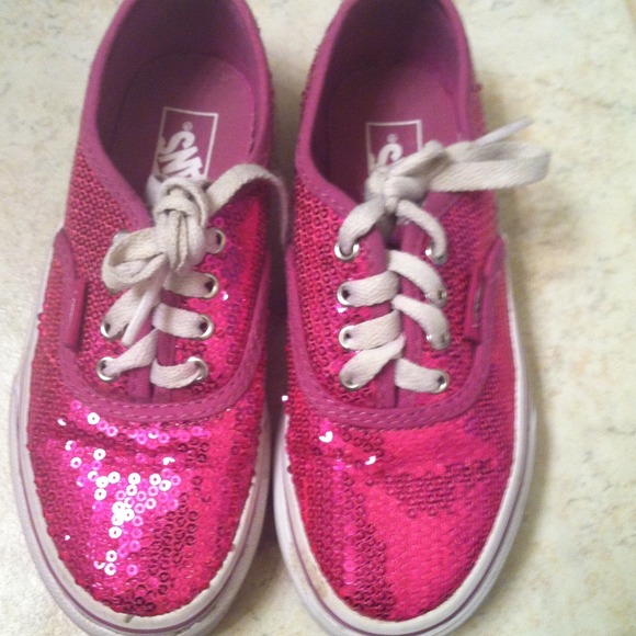 Girls sequince pink vans tennis shoes.