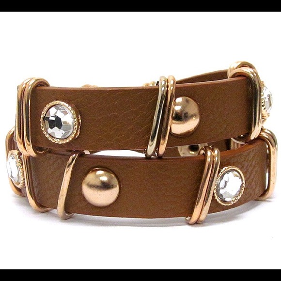 Crystal and metal stud wrap bracelet