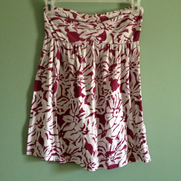 Plum and white floral print tube top