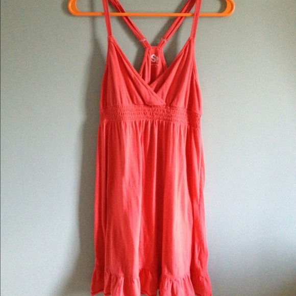 Coral ruffle cotton dress