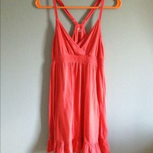 Coral ruffle cotton dress