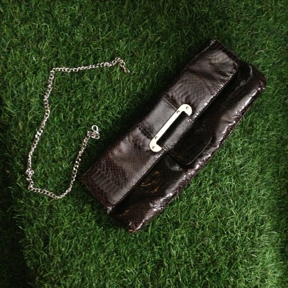 White House Black Market Brown Snake Print Clutch