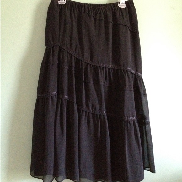 Black chiffon flowy asymmetrical maxi skirt