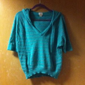 Teal stripped hooded sweater