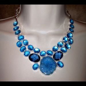 New😍pale blue crystal&geode sterling necklace😍