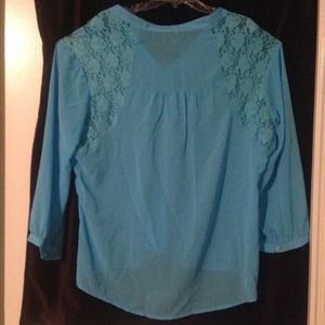 NWT 3X Aqua blue sheer blouse with lace REDUCED