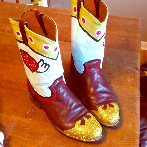 Hand painted cowboy boots sz 7.5