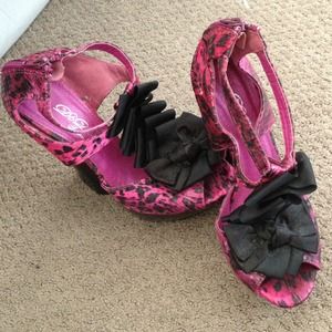 Pink and black heels