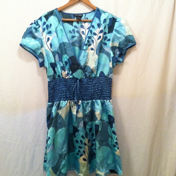 Silk Turquoise Print Top Dress