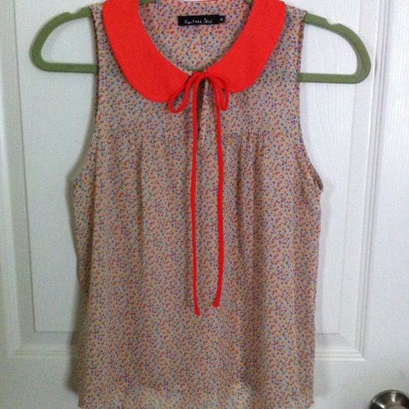 Tiny flower patterned neon collared sleeveless top