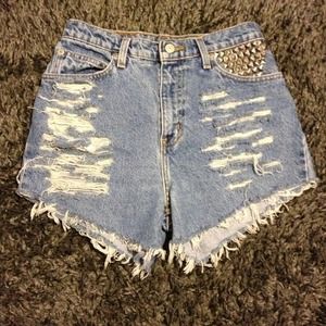Vintage Distressed & Studded, High Waisted Shorts