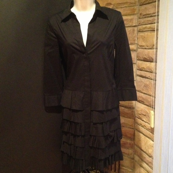 BCBG cotton shirt dress with ruffled skirt