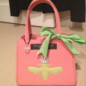 My flat in London pink/ green bag with crystals