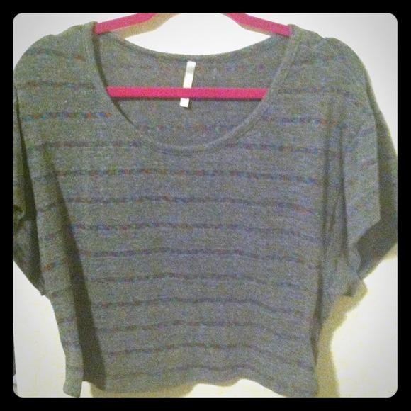 Gray shirt with rainbow stripes