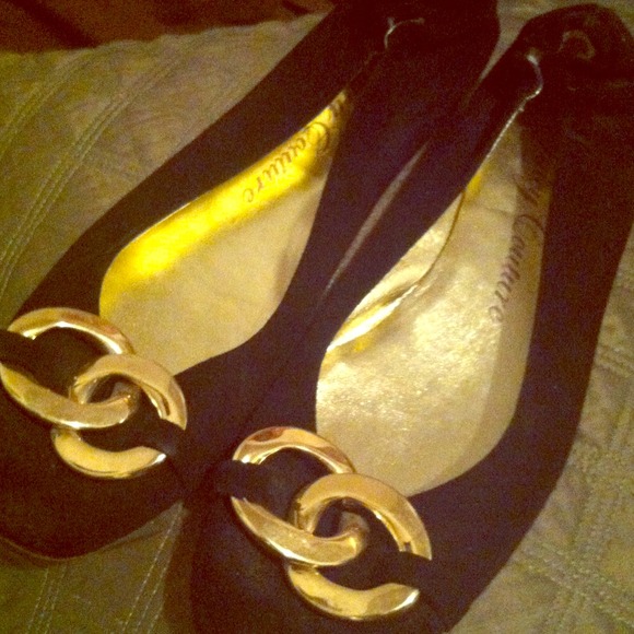 Juicy Couture Black Flats with Gold Buckle