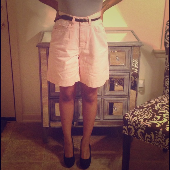 Vintage high waist pink denim shorts